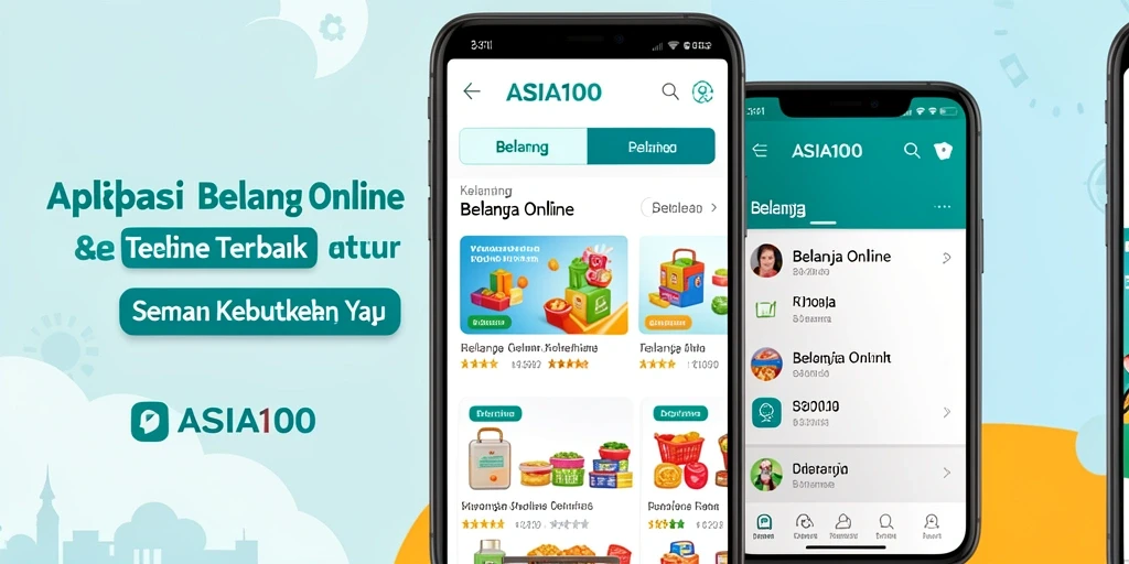 Tampilan antarmuka aplikasi ASIA100 untuk Belanja Online yang modern dan user-friendly.