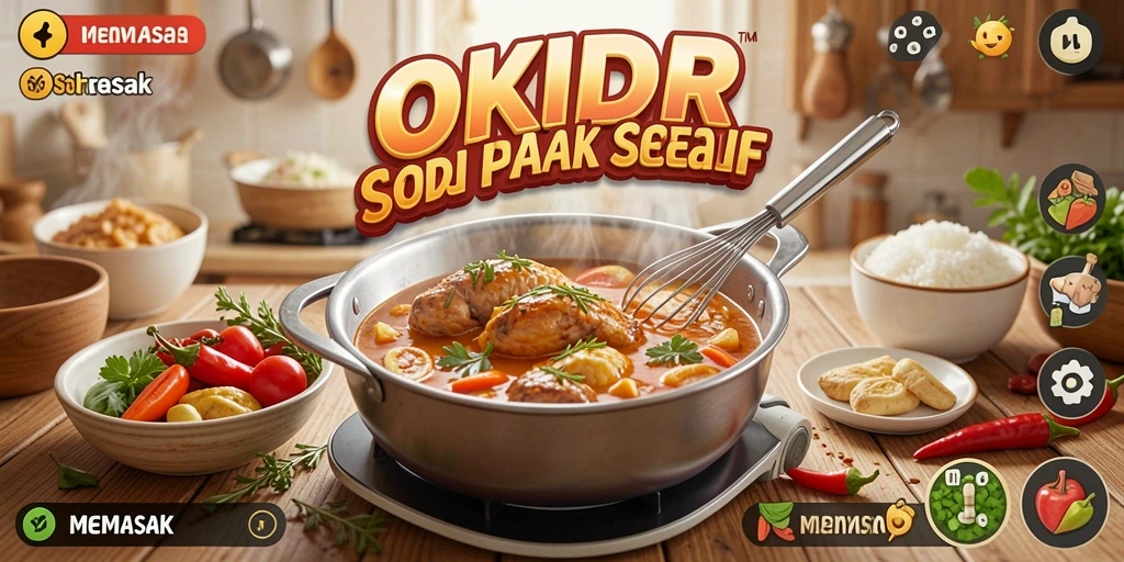 Tampilan antarmuka permainan memasak OKIDR yang menarik.