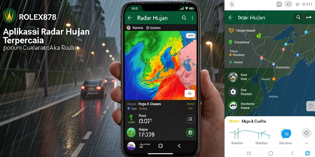 Tampilan antarmuka ROLEX878 menampilkan peta hujan interaktif dan ramalan cuaca.