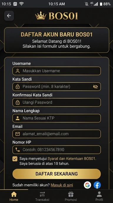 Cara Mendaftar Akun bos01 untuk Pengguna Android